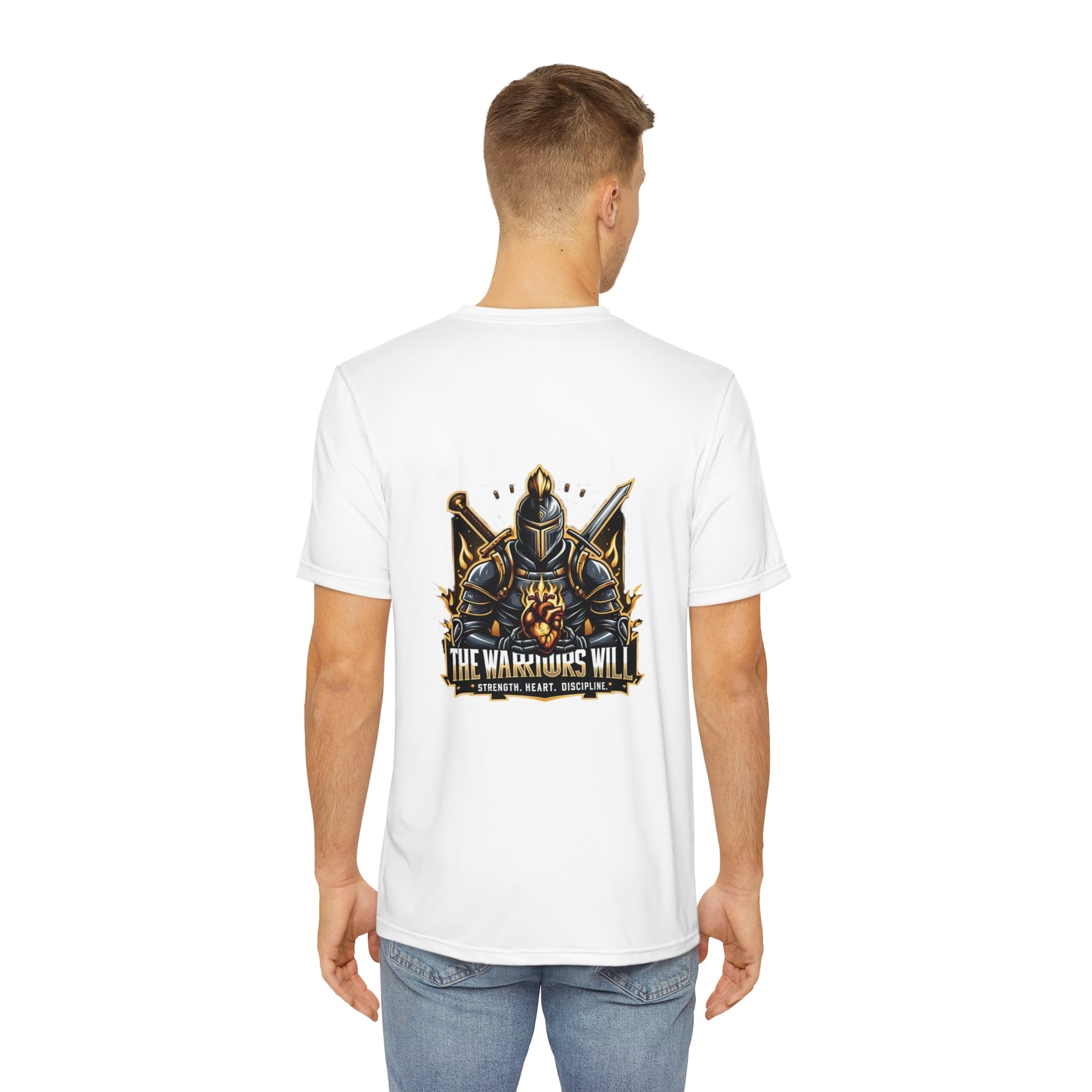 Men's Polyester Tee (AOP) - The Warriors Will #Inspiration# #Discipline# #Train#